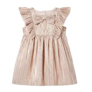 Janie and Jack Girls Metallic Plisse Bow Dress Birthday Party Rose Gold Size 8